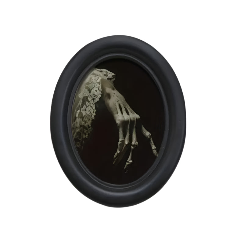 Black The Dark Arts: Skeletal with Black oval frame with skeletal hand print in a gothic alternative style.