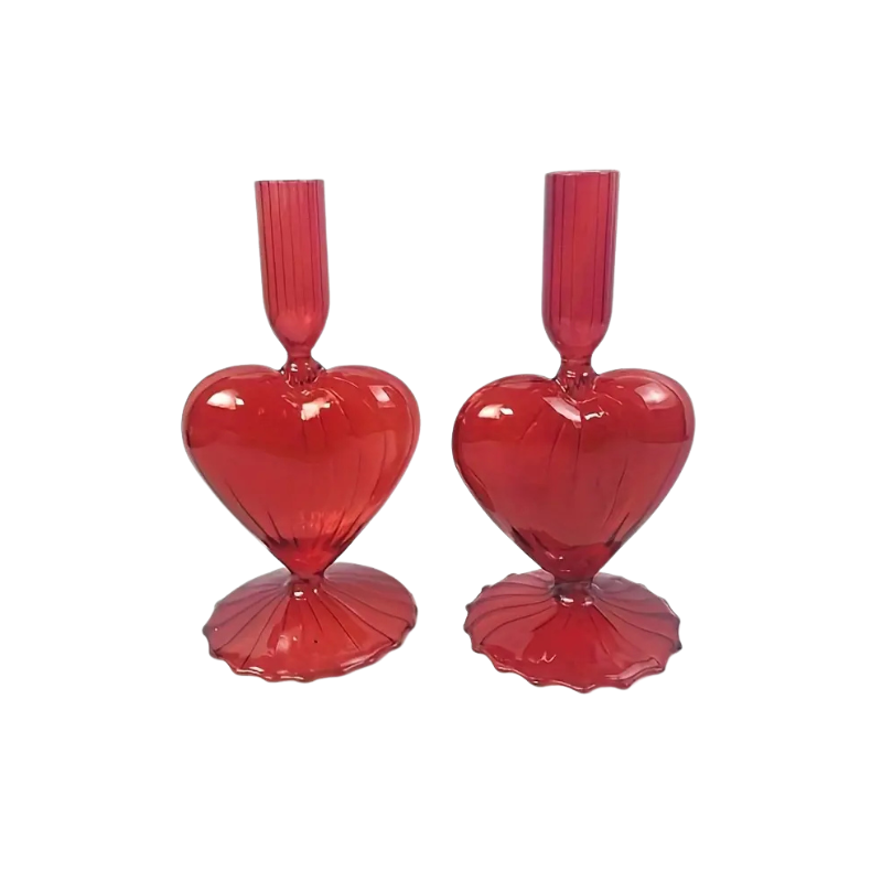Red Heart Candlestick with x2 Red heart candlesticks. Gloss plastic resin in a gothic alternative style.