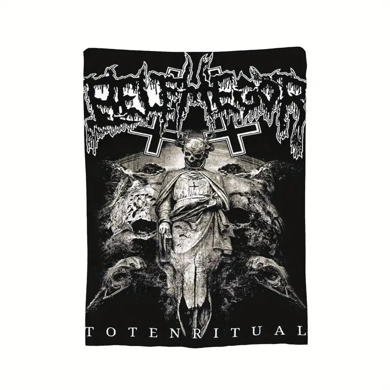 Belphegor Blanket with Soft flannel and fleece blanket with band print. Measures x in a gothic alternative style.