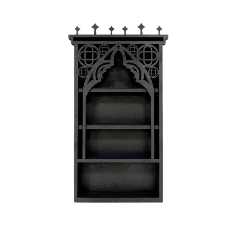 Black Cathedral Shelving with Black Cathedral Shelf Plastic Resin.�� in a gothic alternative style.