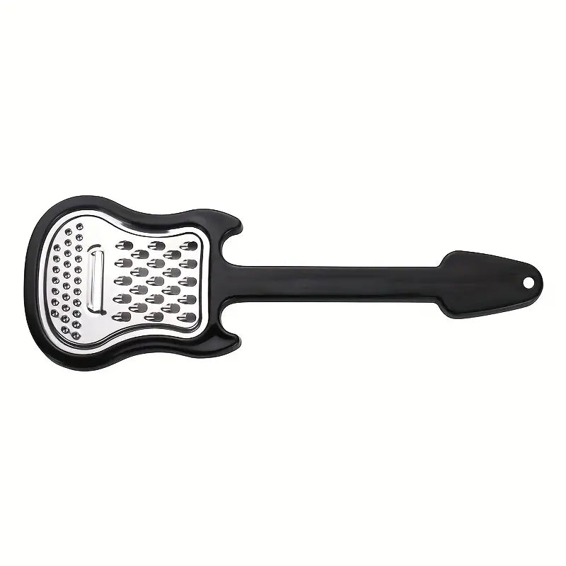 Black Guitar Cheese Grater with Black, 3 in 1, guitar shaped cheese grater. Made of stainless steel and plastic in a gothic alter.