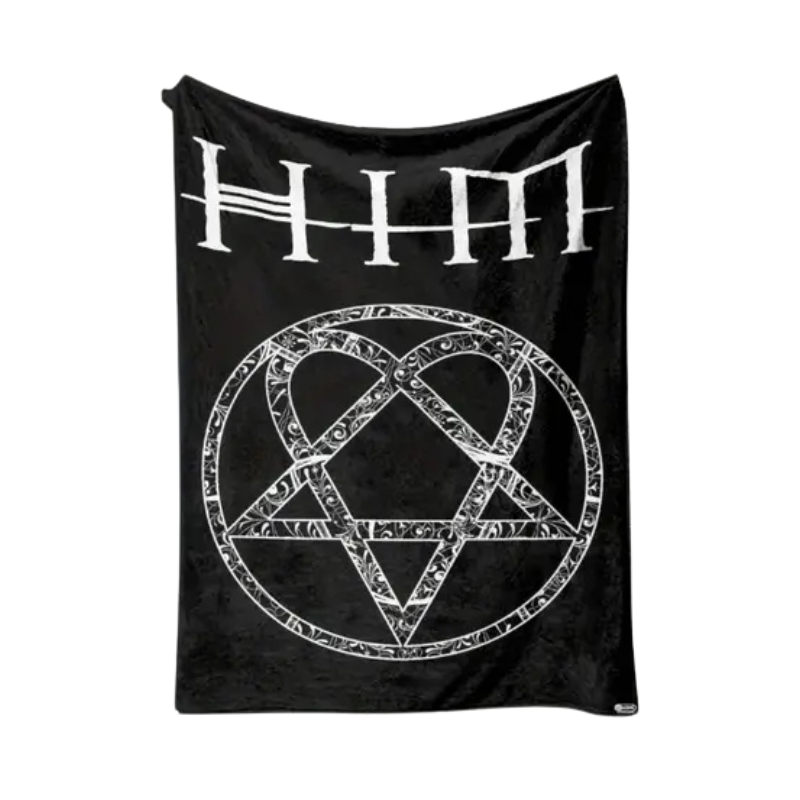 HIM Blanket with Soft flannel and fleece blanket with band print. Measures x in a gothic alternative style.