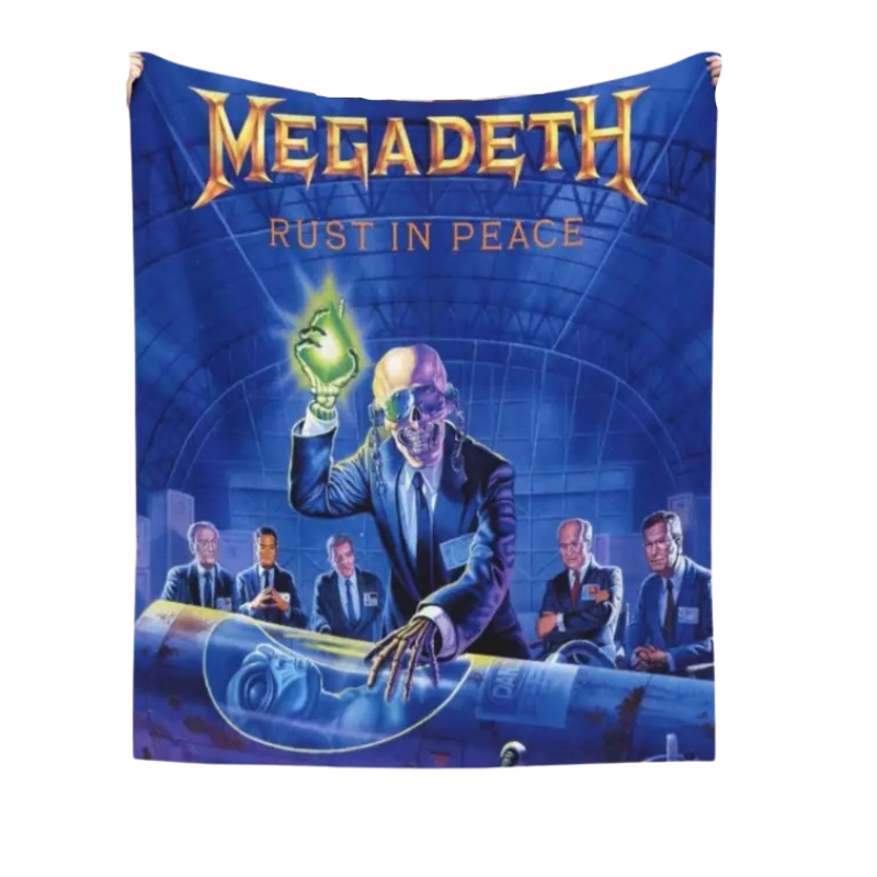 Megadeth Blanket with Soft flannel and fleece blanket with band print. Measures x in a gothic alternative style.