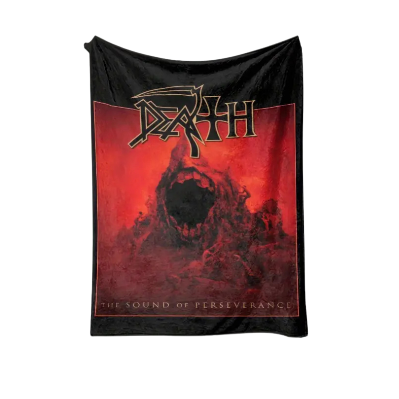 Death Blanket with Soft flannel and fleece blanket with band print. Measures x in a gothic alternative style.