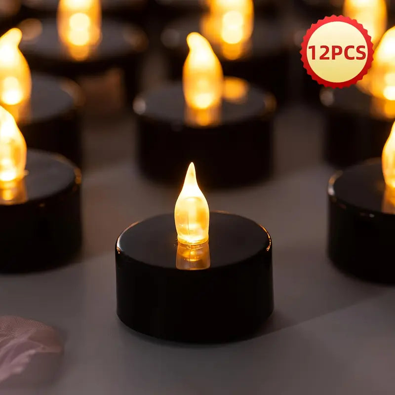 Black Electric Candles with x12 or 24 Black LED, warm white, electric candles. Battery operated in a gothic alternative style.
