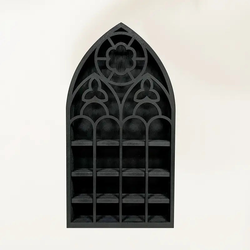 Black Cathedral Shelving with Black Cathedral Shelf Plastic Resin.�� in a gothic alternative style.
