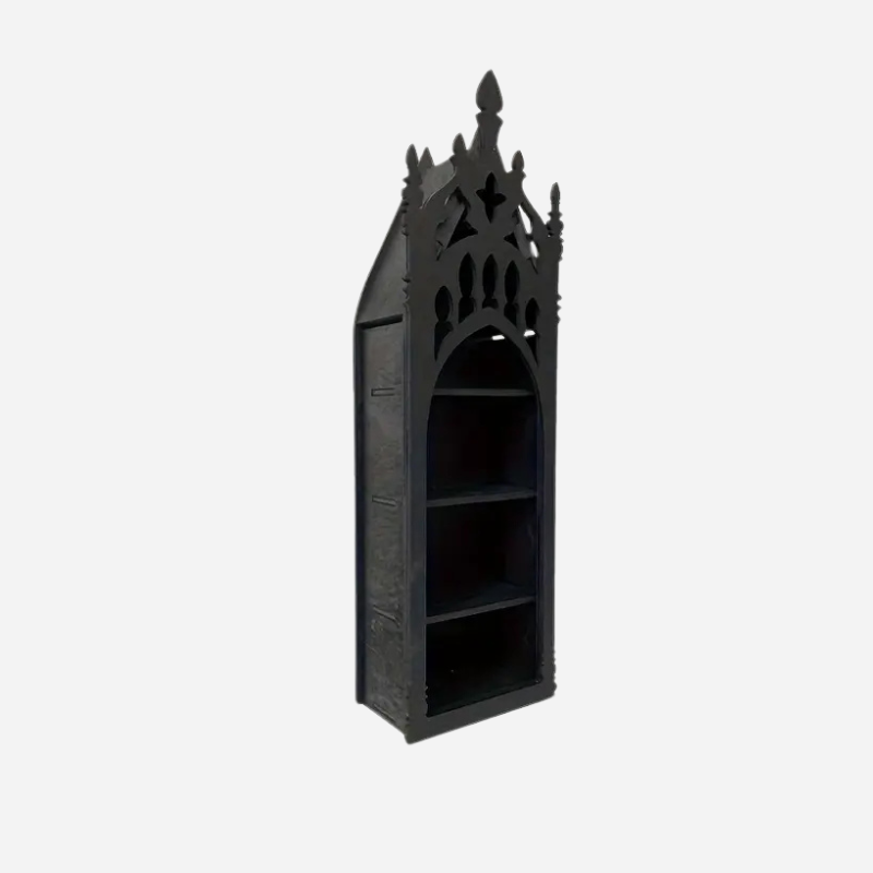 Black Various Cathedral Shelving with Various Black Cathedral Shelves Plastic Resin.�� in a gothic alternative style.