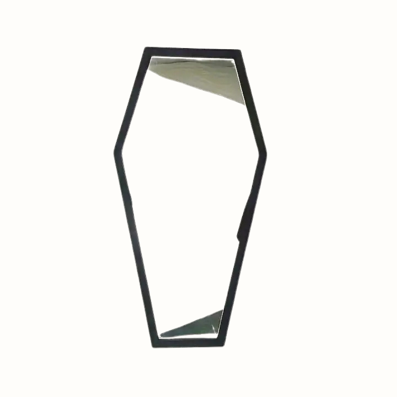 Black Coffin Mirror with Black Coffin Shaped Mirror. Wooden Frame in a gothic alternative style.