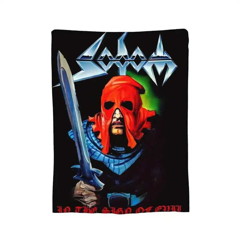 Sodom Blanket with Soft flannel and fleece blanket with band print. Measures x in a gothic alternative style.