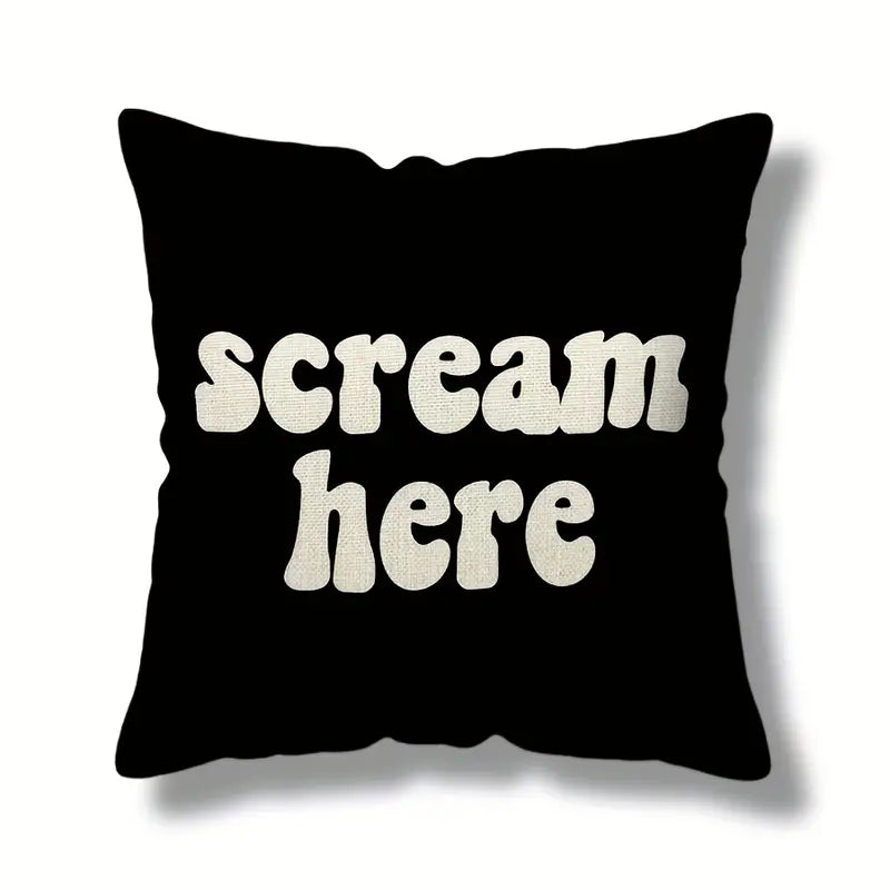 Cream Scream Here Pillow with Film Pillow Cover Super soft fleece. Measures x . (Does not include pillow, only in a gothic altern.