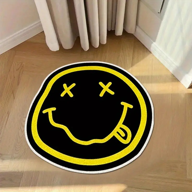 Nirvana Rug with A polyester band logo shaped rug. Measures x. Velvet feel. Machine washable in a gothic alternative style.