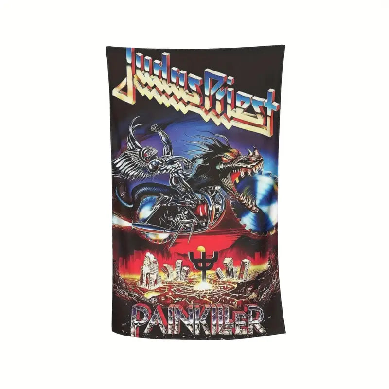 Judas Priest Beach Towel with A microfiber beach towel with band print.�� Soft to the touch and quick drying. Measures in a gothi.