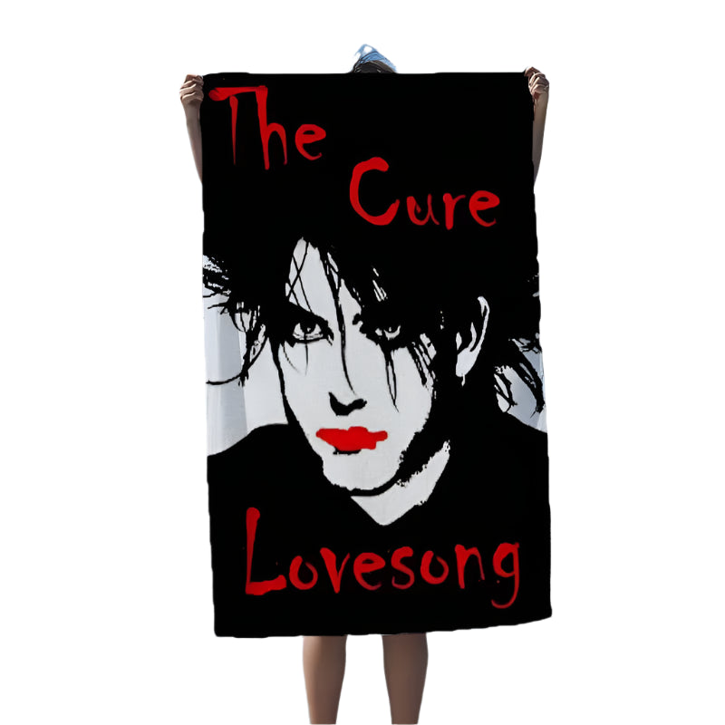 The Cure Beach Towel with A microfiber beach towel with band print.�� Soft to the touch and quick drying. Measures in a gothic al.