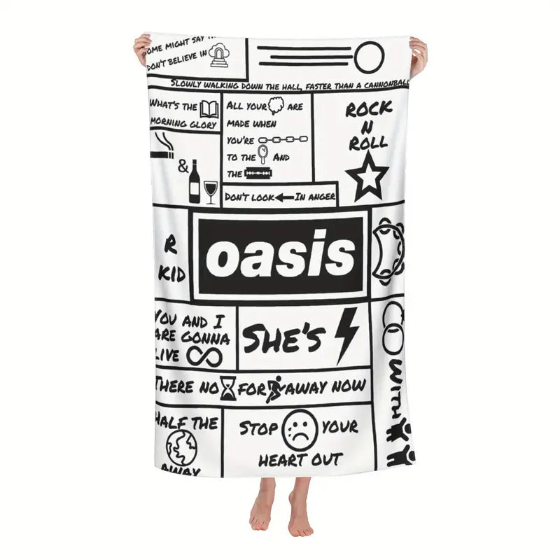 Oasis Beach Towel with A microfiber beach towel with band print.�� Soft to the touch and quick drying. Measures in a gothic alter.