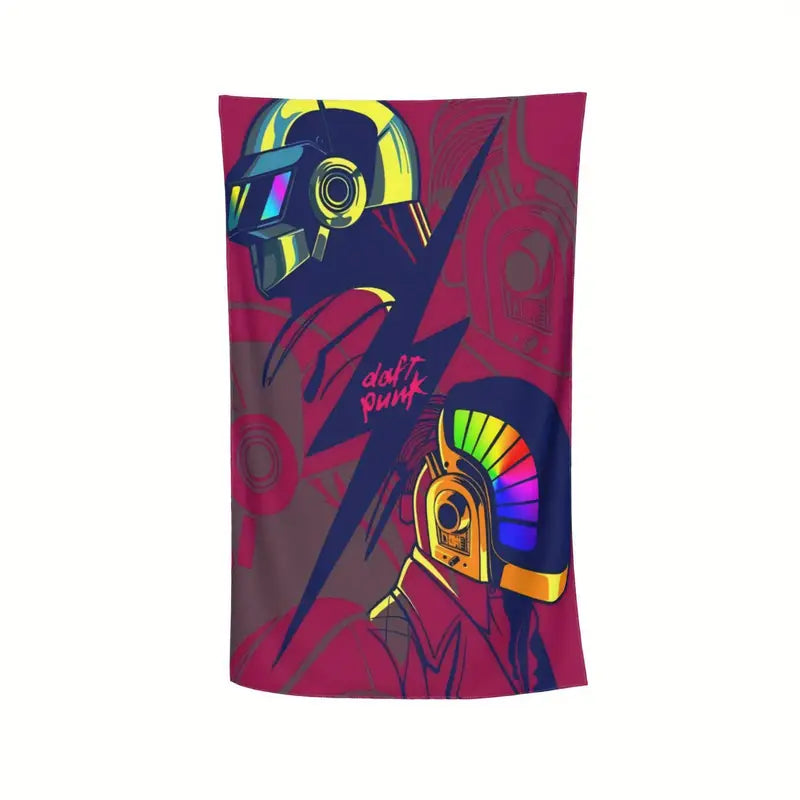 Daft Punk Beach Towel with A microfiber beach towel with band print.�� Soft to the touch and quick drying. Measures in a gothic a.