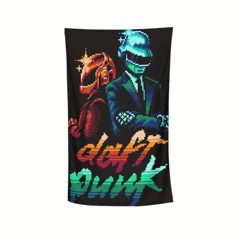 Daft Punk Beach Towel with A microfiber beach towel with band print.�� Soft to the touch and quick drying. Measures in a gothic a.