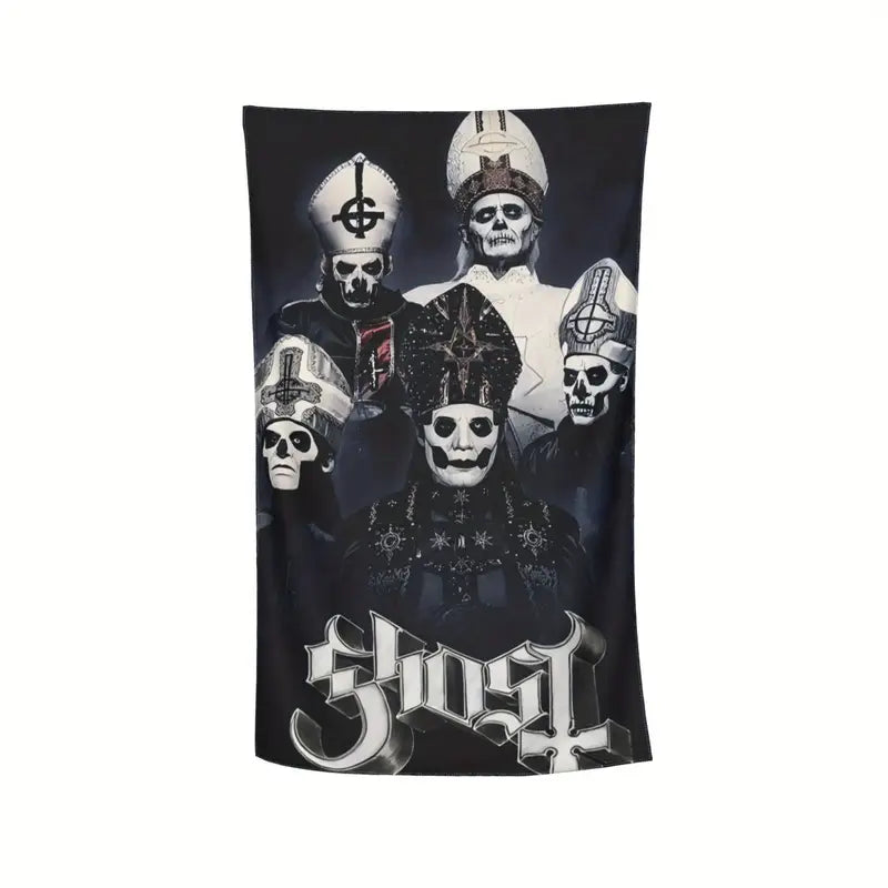 Ghost Beach Towel with A microfiber beach towel with band print.�� Soft to the touch and quick drying. Measures in a gothic alter.