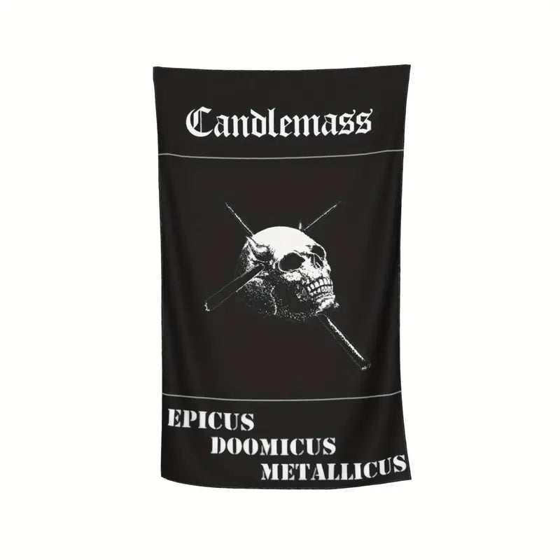 Candlemass Beach Towel with A microfiber beach towel with band print.�� Soft to the touch and quick drying. Measures in a gothic .