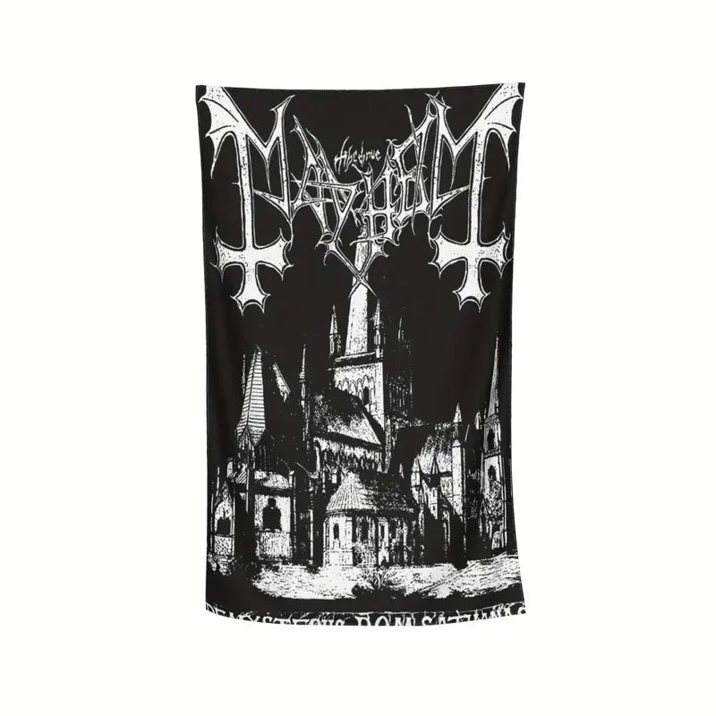 Mayhem Beach Towel with A microfiber beach towel with band print.�� Soft to the touch and quick drying. Measures in a gothic alte.