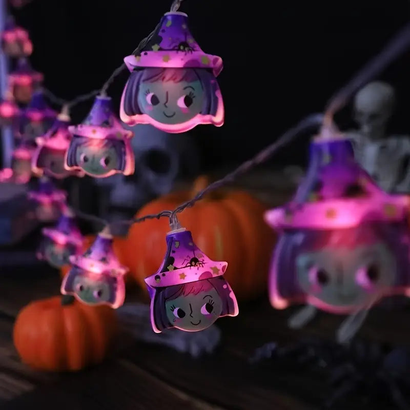 Witch String Lights with Witch LED string lights. AA battery operated (not included) in a gothic alternative style.