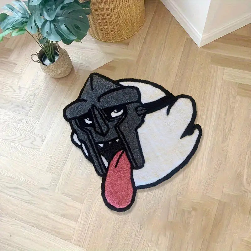 MF Doom Rug with A polyester band logo shaped rug. Measures x . Velvet feel. Machine washable in a gothic alternative style.