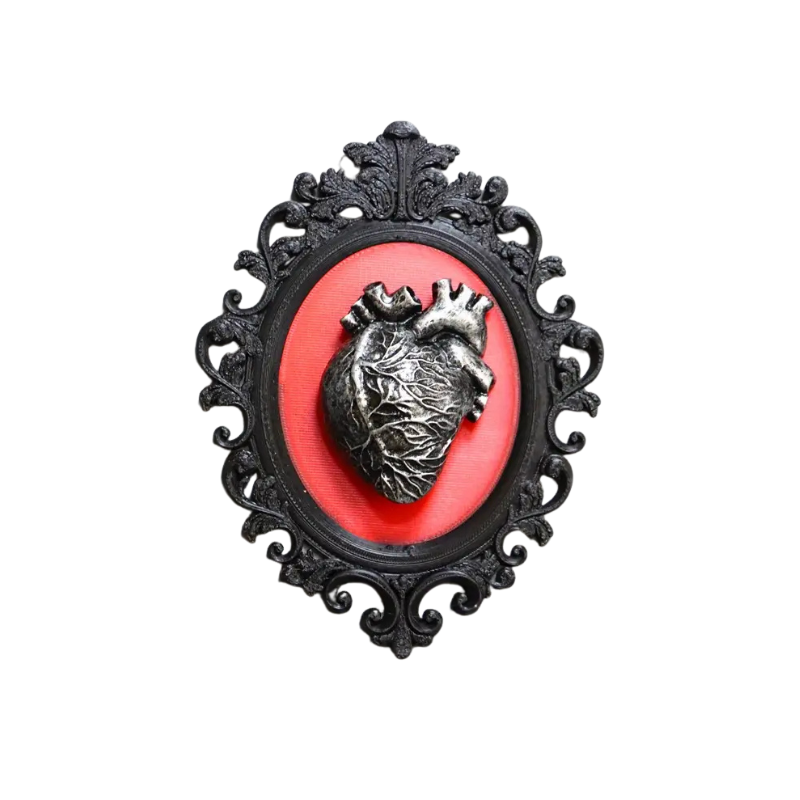 Black Framed Heart with Ornate black framed heart. 3D. Plastic resin. Flat back in a gothic alternative style.