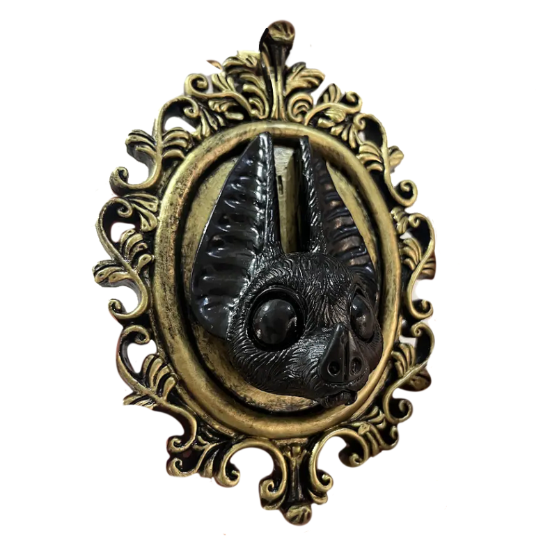 Black The Dark Arts: Bat with Black ornate framed bat. 3D. Plastic resin in a gothic alternative style.