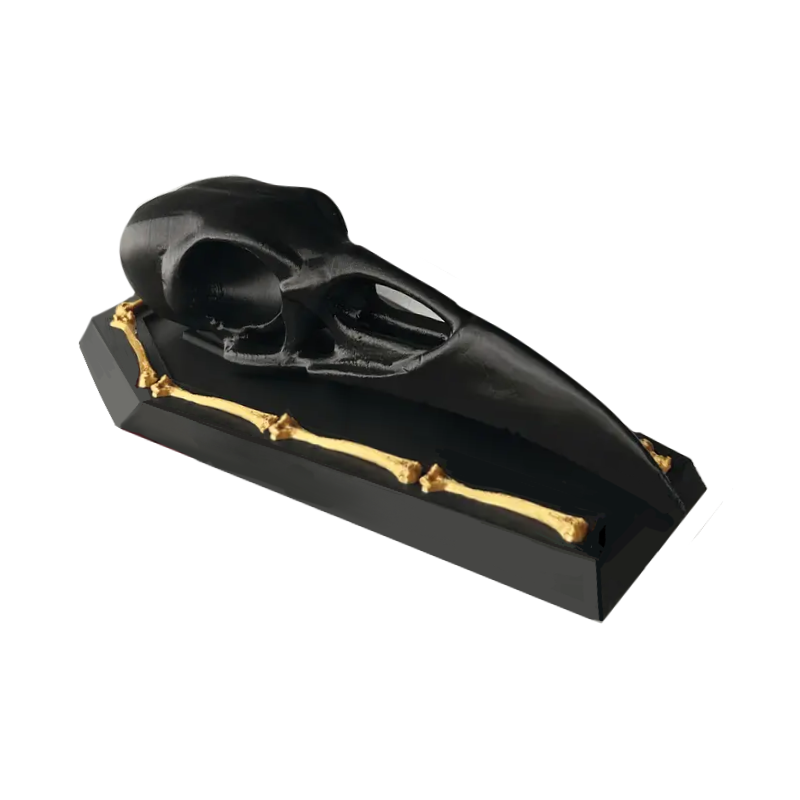 Black The Dark Arts: Coffin Raven Skull with Black coffin framed raven skull 3D. Plastic resin in a gothic alternative style.