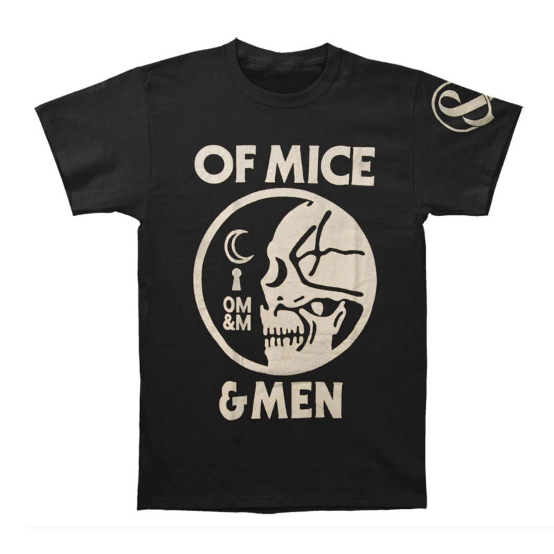 Black t-shirt with 'Of Mice & Men' logo on a white background